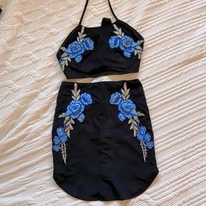 Blue floral halter crop and skirt set